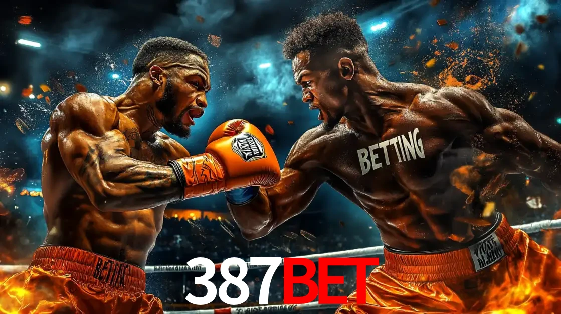 Dois boxeadores em uma luta intensa e explosiva, representando a adrenalina e as oportunidades de apostas em esportes de combate disponíveis na plataforma 387bet.